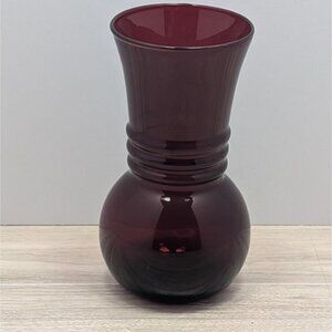 Vintage Anchor Hocking 6" Royal Ruby Ridged Depression Glass Flower Vase